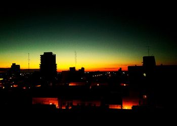 City skyline at sunset