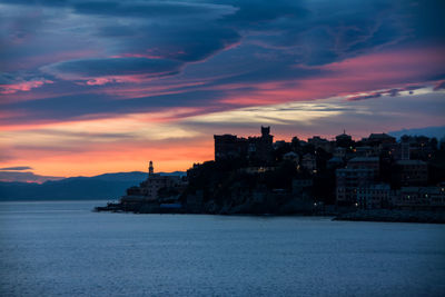 Scenic view of calm sea at dusk