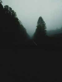 Silhouette trees by road against sky