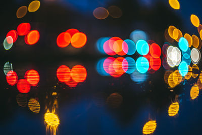 Close-up of illuminated reflection in water