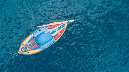 A top view of a fishing boat. aerial shot. aerial shot