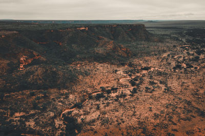 High angle view of rocks on land against sky