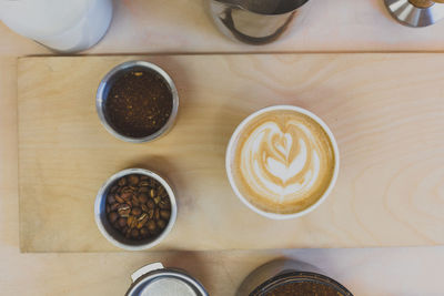 High angle view of coffee on table