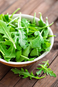 Close-up of salad in bowl on table