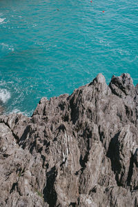 High angle view of rocks on beach