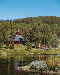 Scenic view of lake against clear sky