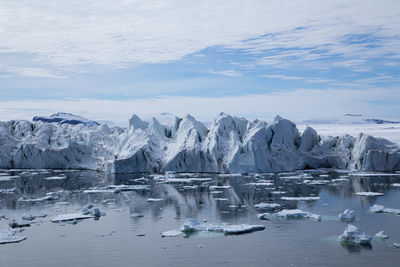 Scenic view of frozen lake against sky during winter