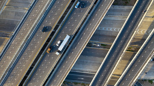 Aerial view of vehicles on highway in city