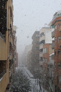 Buildings in city during winter