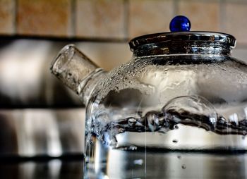 Close-up of water boiling in teapot