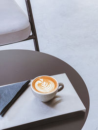 High angle view of coffee on table