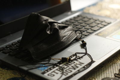 High angle view of laptop on table