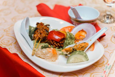 High angle view of meal served in plate