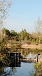 Scenic view of lake against clear sky