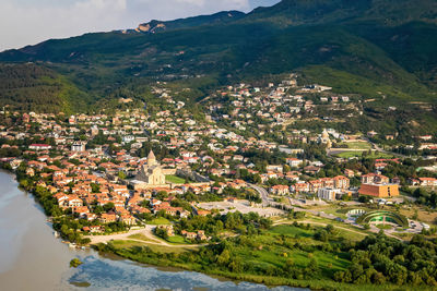 Streets of mtskheta village in georgia at the confluence of  mtkvari and aragvi rivers at summer day