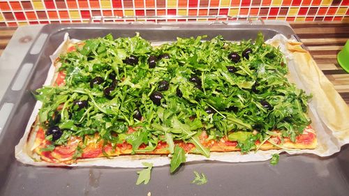 High angle view of chopped vegetables in plate