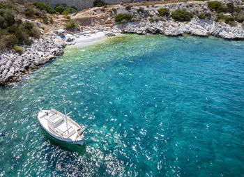 High angle view of boat in sea