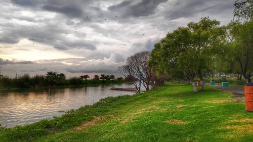 Scenic view of lake against sky