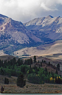 Scenic view of landscape and mountains against sky