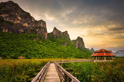 Scenic view of mountains against sky during sunset