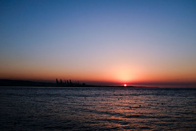 Scenic view of sea against sky at sunset