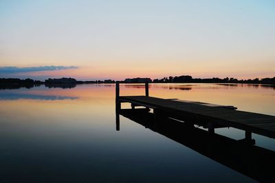Scenic view of river against clear sky during sunset