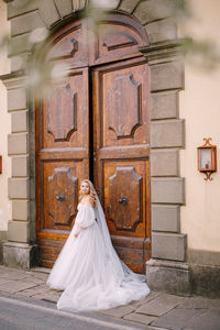 Closed door of building