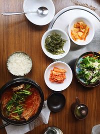 High angle view of food on table