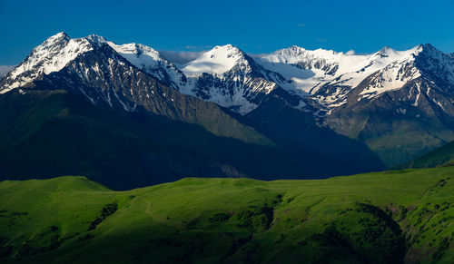 Scenic view of snowcapped mountains against sky