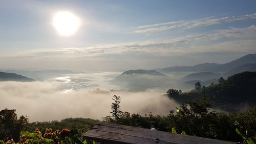 Scenic view of mountains against sky during sunset