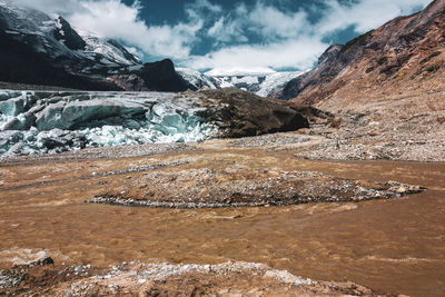 Panoramic view of johannisberg peak and pasterze glacier, austria's largest glacier .