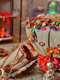 Close-up of a sit for african gabon bride for traditional wedding 