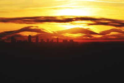 Silhouette cityscape against sky during sunset