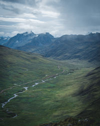 High angle view of landscape against cloudy sky