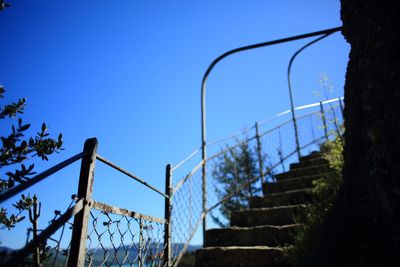 Low angle view of built structure against clear blue sky