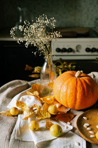 Close-up of pumpkin on table