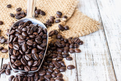 High angle view of coffee beans on table