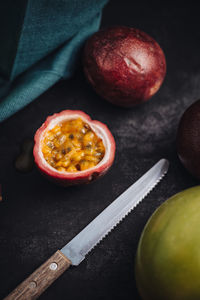 High angle view of fruits on table