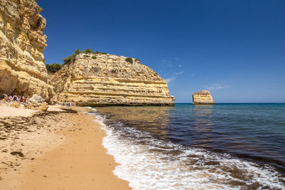 Scenic view of sea against clear blue sky