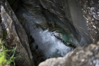 Close-up of water flowing through rocks