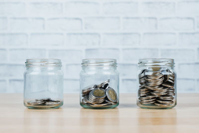 Close-up of glass jar on table