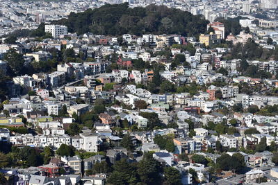 High angle view of buildings in town