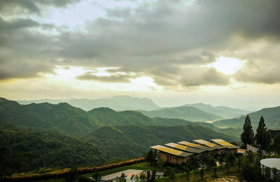 Mountain view at khaokho, thailand. morning and sunshine with the fog faded.