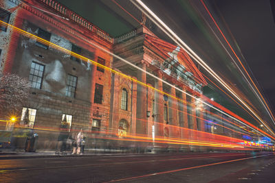 Light trails on road at night