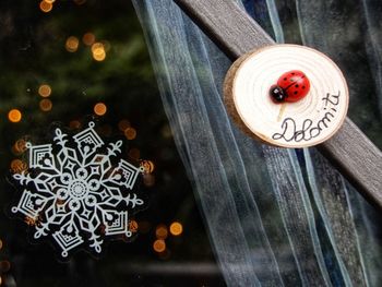 Close-up of christmas decorations hanging on tree