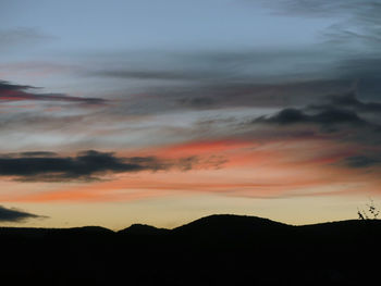 Scenic view of silhouette mountains against sky at sunset