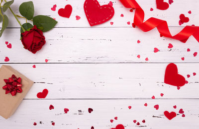 High angle view of heart shape on table