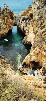 High angle view of sea and rocks