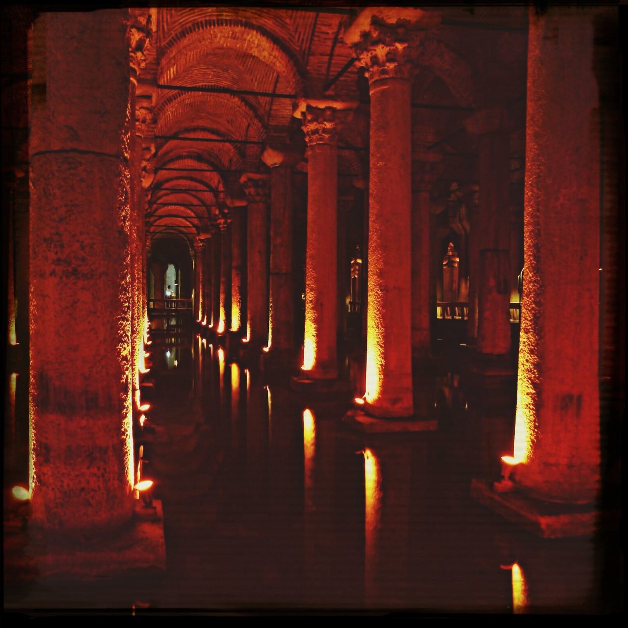 illuminated, indoors, transfer print, night, steps, steps and staircases, auto post production filter, staircase, built structure, railing, architecture, lighting equipment, red, dark, in a row, low angle view, no people, light - natural phenomenon, piano, the way forward