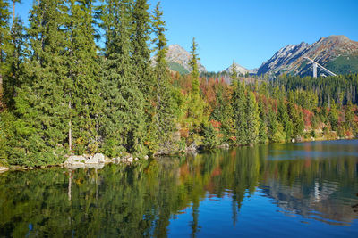 Scenic view of lake by trees against sky